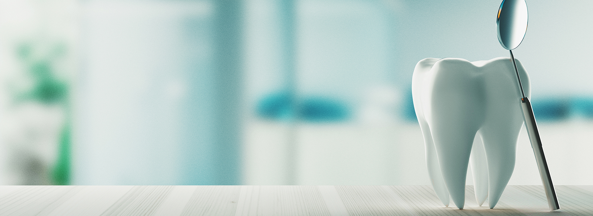 A digital rendering of a toothbrush with bristles placed on a dental office countertop.